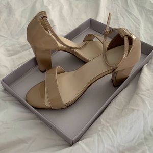 NEVER WORN - Nude shiny block heels with ankle strap